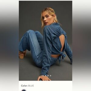 Pilcro Blue Casual Button Down Shirt with Tie Hem